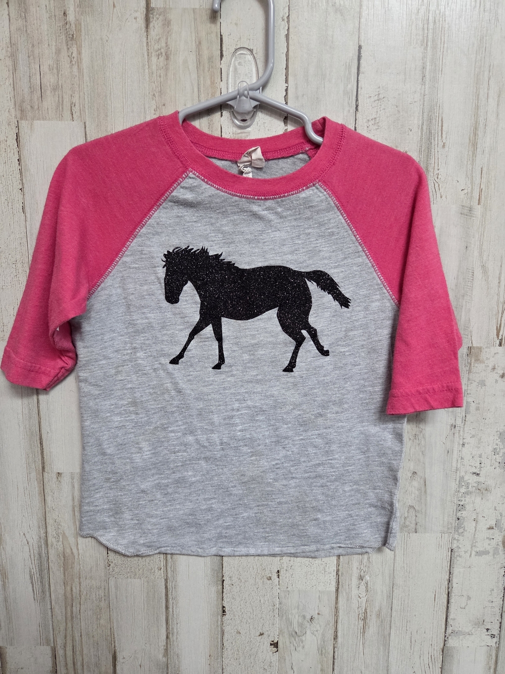 💝 Kids Pink & Gray Horse Raglan Tee
